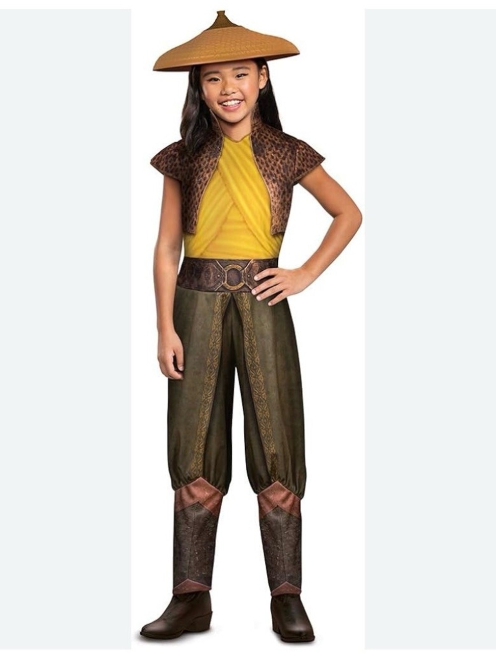 Disney Raya Yellow and Olive Adventure Costume with hat size small 4-6